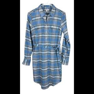 Peter Millar Shirt Dress Long‎ Sleeve Button Up Blue Plaid Belted Women z S